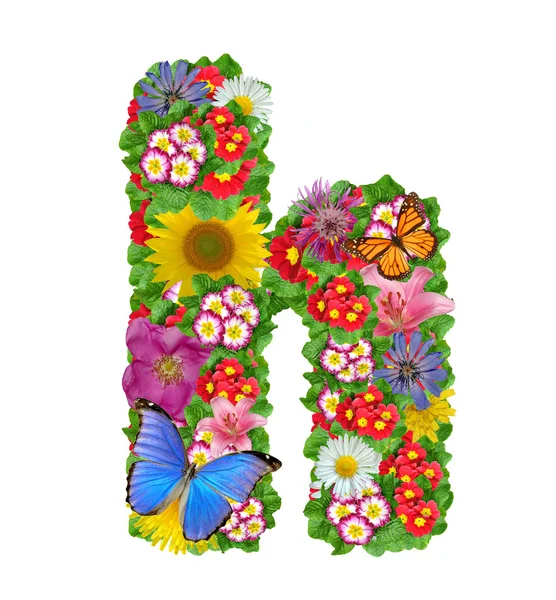 Alphabet of flowers and butterfly — Stock Photo, Image