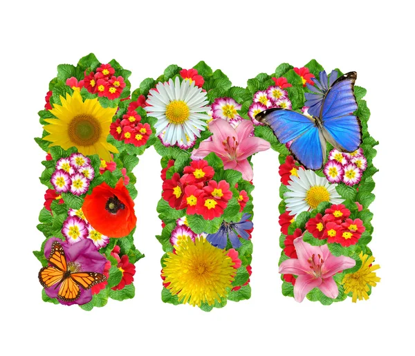 Alfabeto de flores y mariposas — Foto de Stock