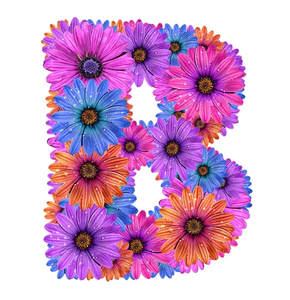 Alfabet kolorowe kwiaty zroszone — Zdjęcie stockowe