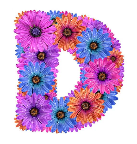 Alphabet of colorful dewy flowers — Stock Photo, Image