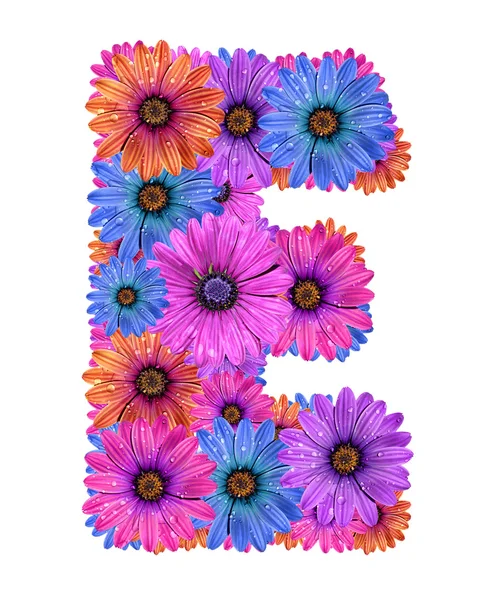 Alfabetet av färgglada daggiga blommor — Stockfoto