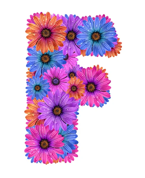 Alfabeto de flores coloridas de orvalho — Fotografia de Stock