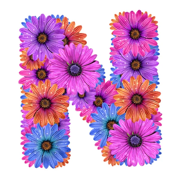 七彩露水花朵的字母表 — 图库照片