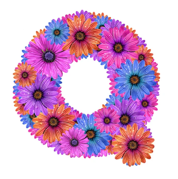 Alphabet de fleurs de rosée colorées — Photo