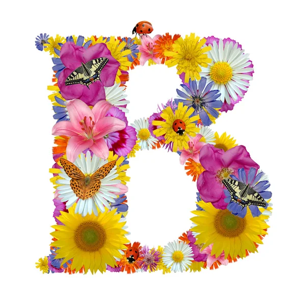 तितलियों और लेडीबग के साथ फूलों से वर्णमाला — स्टॉक फ़ोटो, इमेज