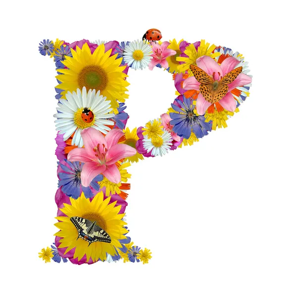 stock image Alphabet from flowers with butterflies and ladybug