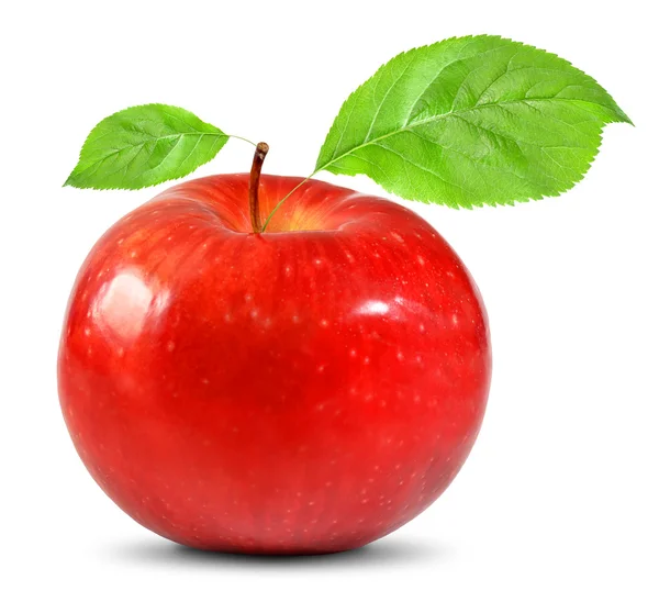 Manzana roja con hojas verdes — Foto de Stock