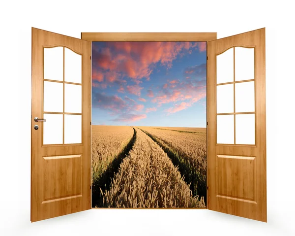 Open the door to the spring landscape — Stock Photo, Image