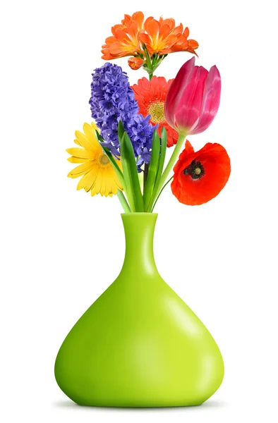 Spring flower in the green vase — Stock Photo, Image