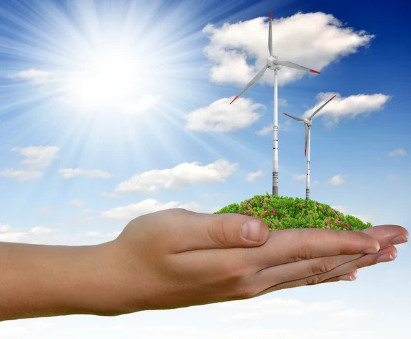 Windturbine in de hand — Stockfoto