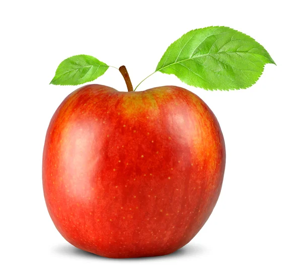 Manzana roja con hojas verdes — Foto de Stock