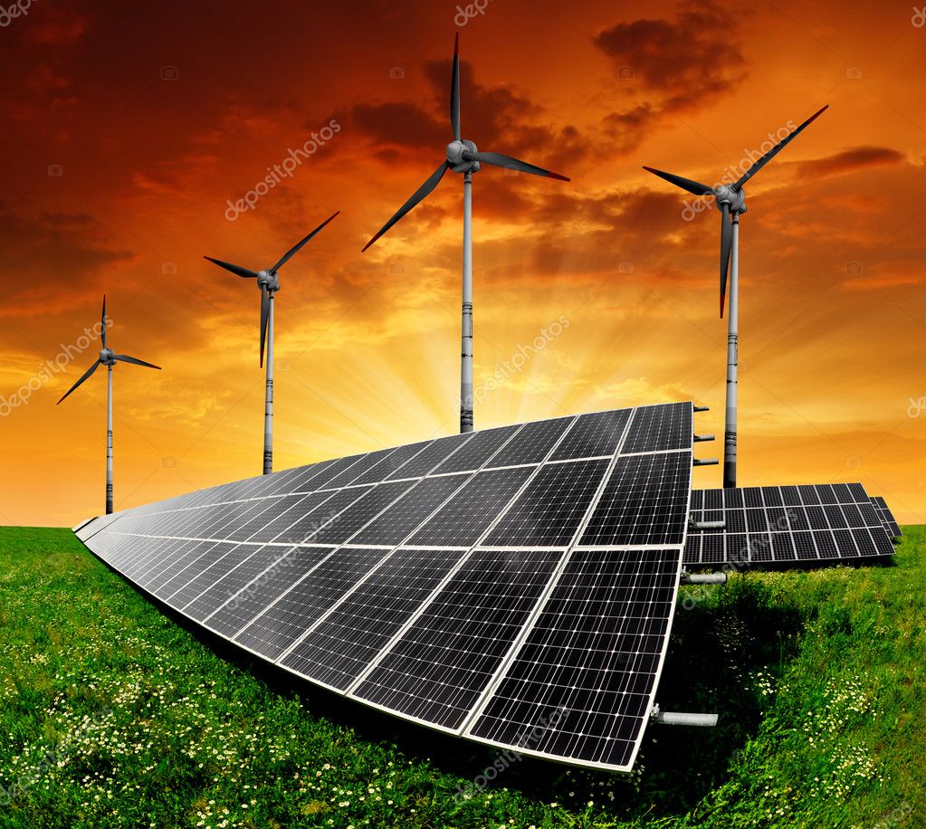 Solar panels and wind turbine Stock Photo by ©vencav 9577282