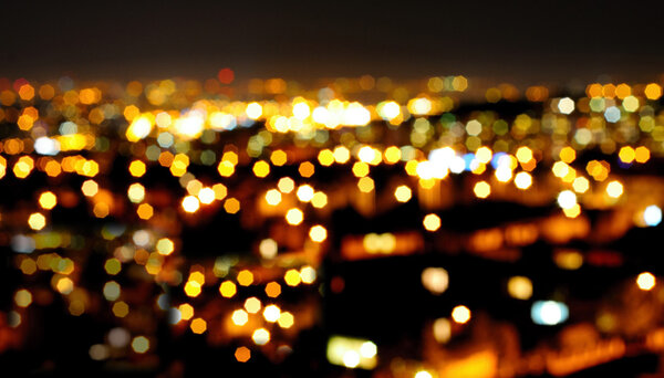 Orange bokeh from the lights of the night city.