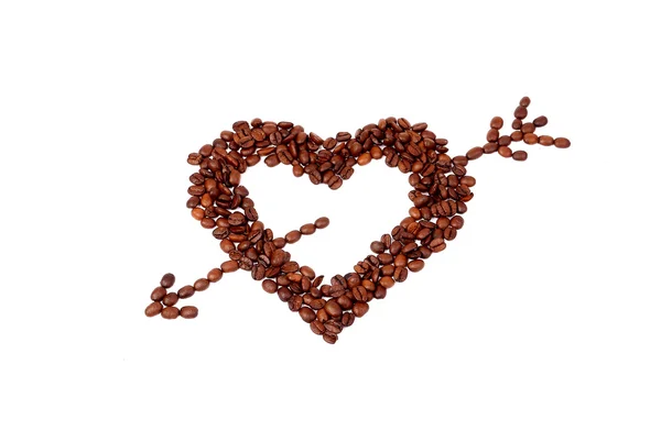 Heart from brown coffee beans — Stock Photo, Image