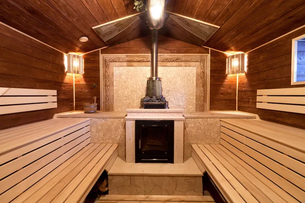 Interior de uma sauna russa — Fotografia de Stock