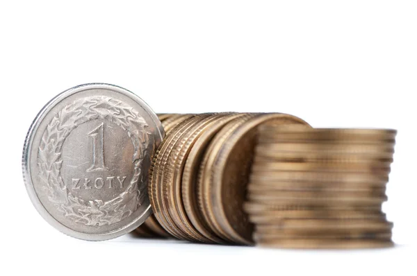 Linha de uma moeda polonesa, isolada no fundo branco — Fotografia de Stock