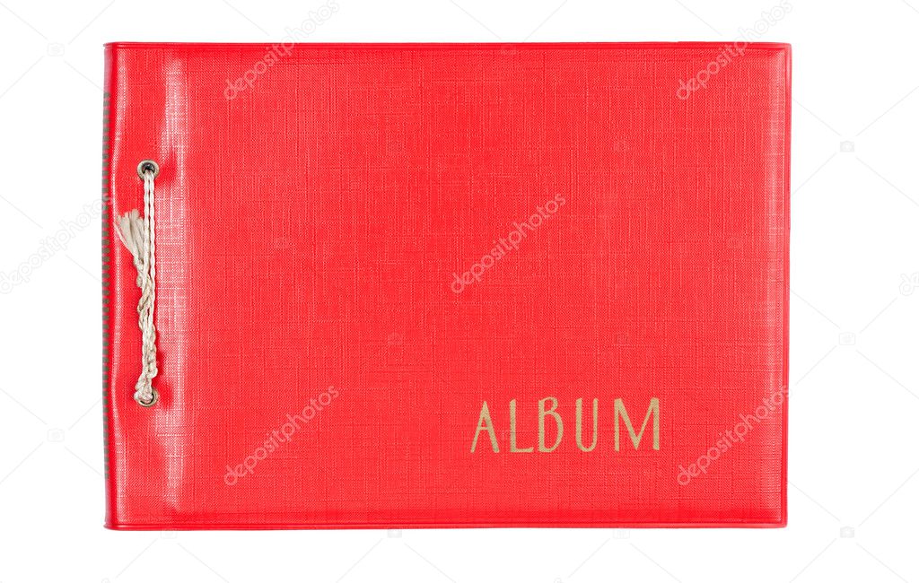 Very old Photo album red leather on white background, This albu