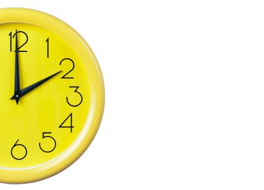 Yellow clock on a white background,place for your own text, pict clipart