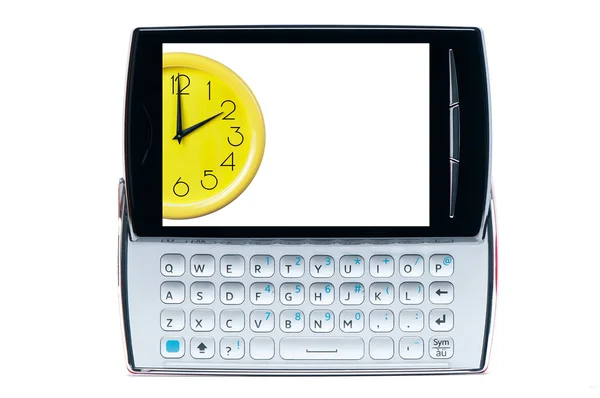 Beyaz bir arka planda - origi saati ile klasik cep telefonu — Stok fotoğraf