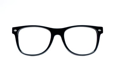 Black nerd Glasses with white background with clipping path, place for text, picture clipart