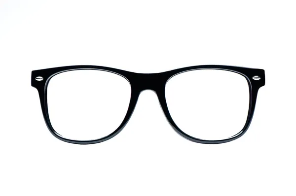 Preto nerd óculos com fundo branco com caminho de recorte, lugar para texto, imagem — Fotografia de Stock