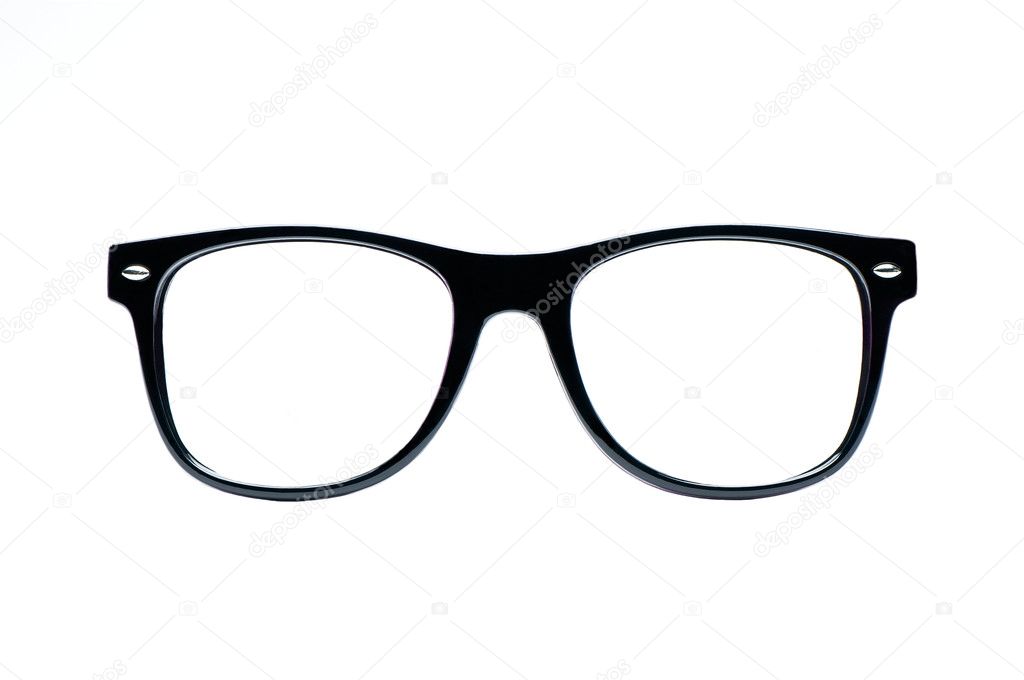 Black nerd Glasses with white background with clipping path, place for text, picture
