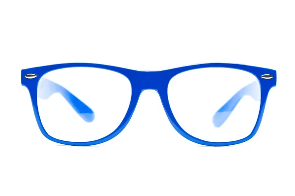 Gafas nerd azul sobre fondo blanco con ruta de recorte, lugar para texto, imagen — Foto de Stock