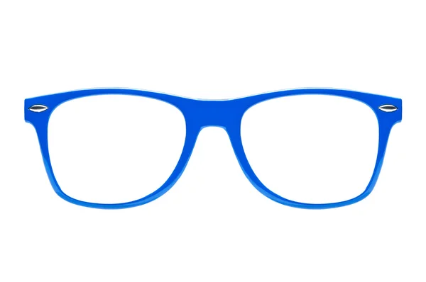Blaue Nerd-Brille auf weißem Hintergrund mit Clipping-Pfad, Platz für Text, Bild — Stockfoto