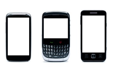 Three Classic Mobile phone on a white background - original design. Smart phone on white background, with clipping paths clipart