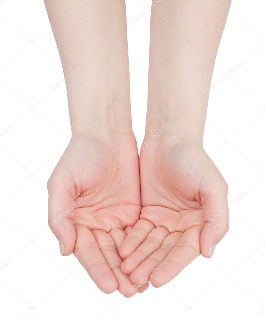 Hands cupped together on white
