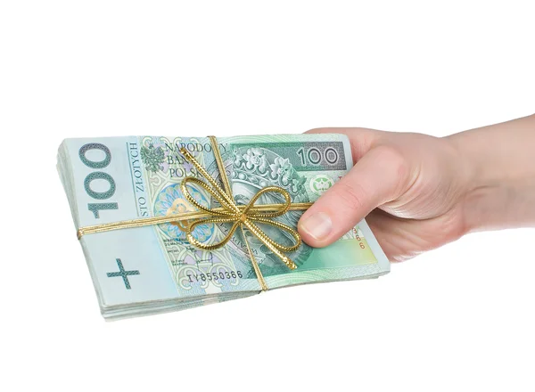 Geschenktes poliertes Geld auf weißem Hintergrund — Stockfoto