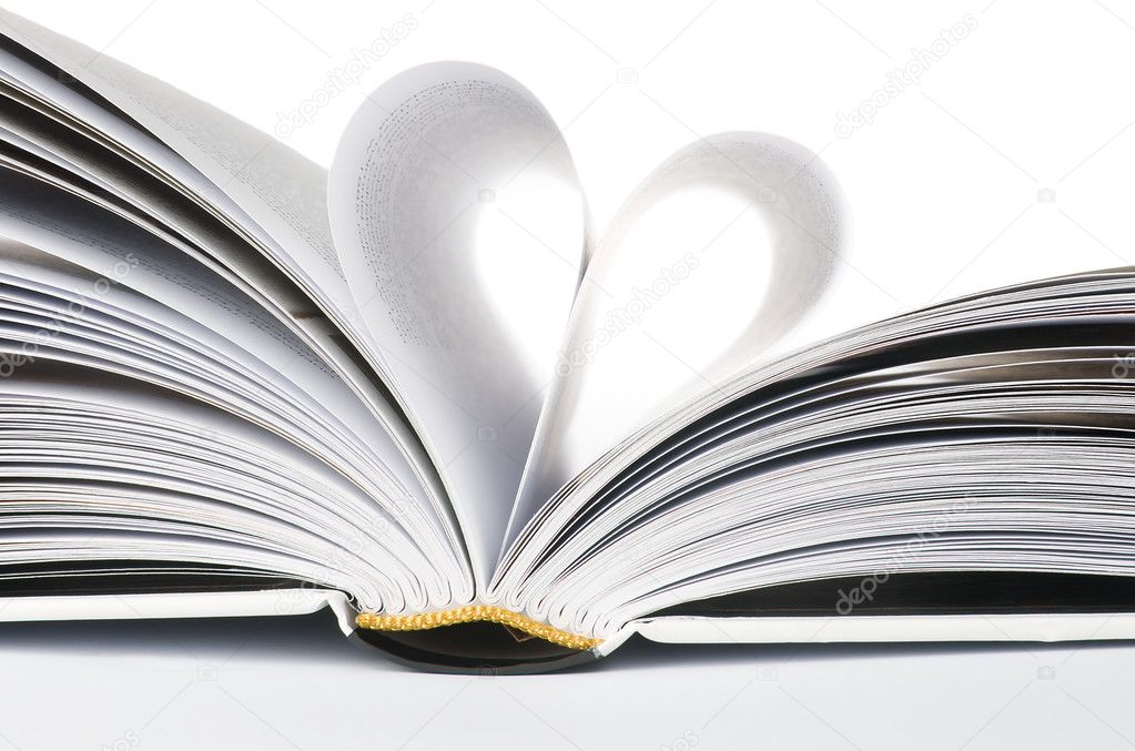 Heart shape with pages of book on white background