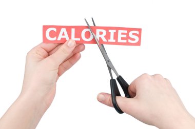 Cutting calories on white background clipart