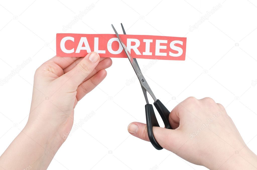 Cutting calories on white background