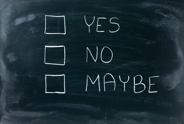 Ja, nej och kanske kryssrutor på blackboard — Stockfoto