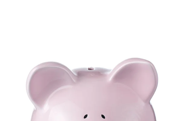 Piggy bank rosa no fundo branco, Salvando — Fotografia de Stock