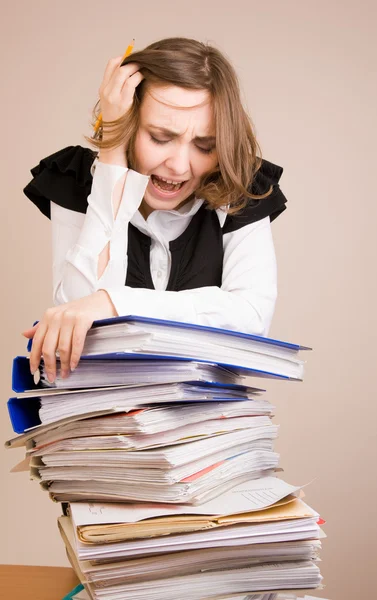 Secretary with a lot of documents — Stock Photo, Image