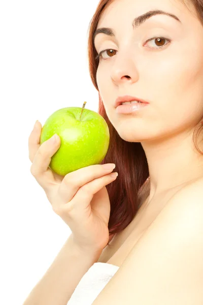 Belle femme avec pomme verte — Photo