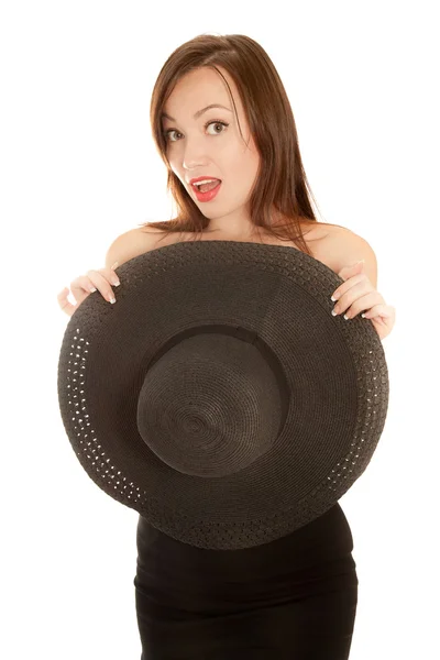 Felicità donna nuda con cappello nero — Foto Stock