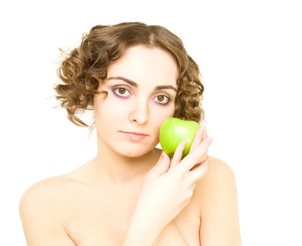 Girl holding an apple — Stock Photo, Image