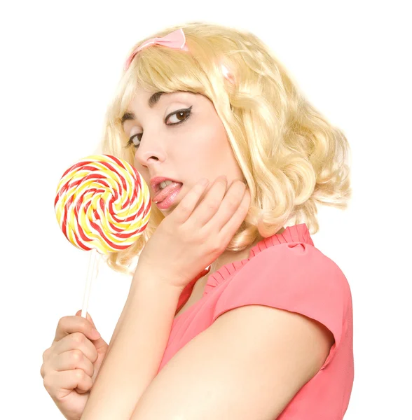 Woman with lollipop dreaming — Stock Photo, Image