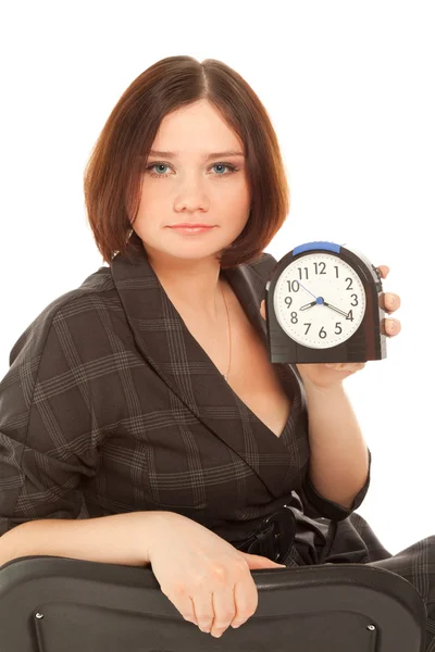 알람 시계를 차고 있는 여자 — 스톡 사진