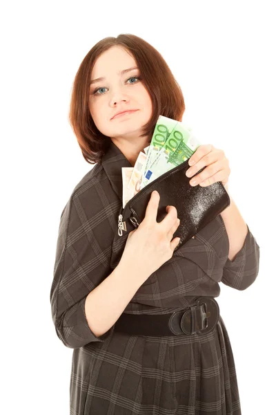 Žena s úsměvem a bankovky — Stock fotografie