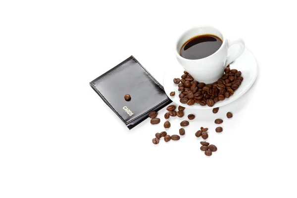 En kopp kaffe och kort — Stockfoto
