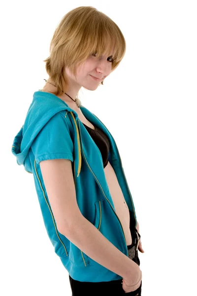Girl in blue jacket — Stock Photo, Image