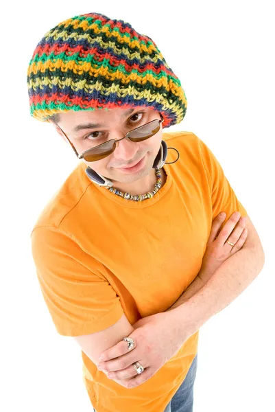 Человек в вязаной шляпе — стоковое фото