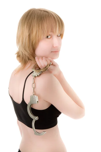Жінка з наручники — стокове фото