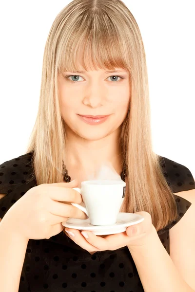 Piękna kobieta z filiżanką kawy — Zdjęcie stockowe