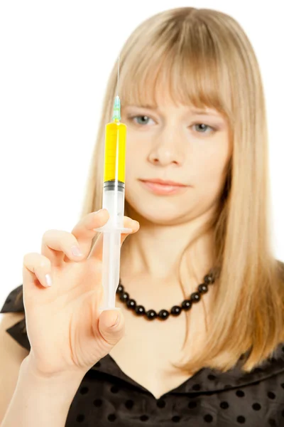 Young scientist with syringe — Stock Photo, Image