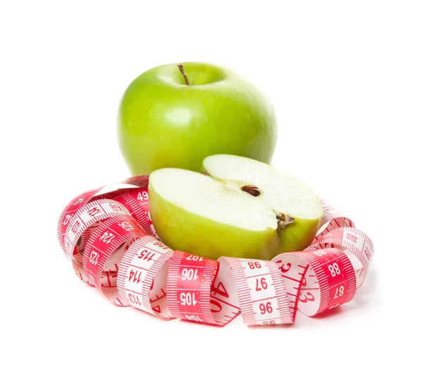 Imagen de manzana verde y cinta métrica — Foto de Stock